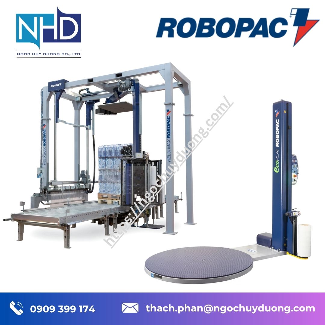 Ngọc Huy Dương, đối tác phân phối Máy quấn màng pallet Robopac Italy giá kho, hàng sãn tại Việt Nam.