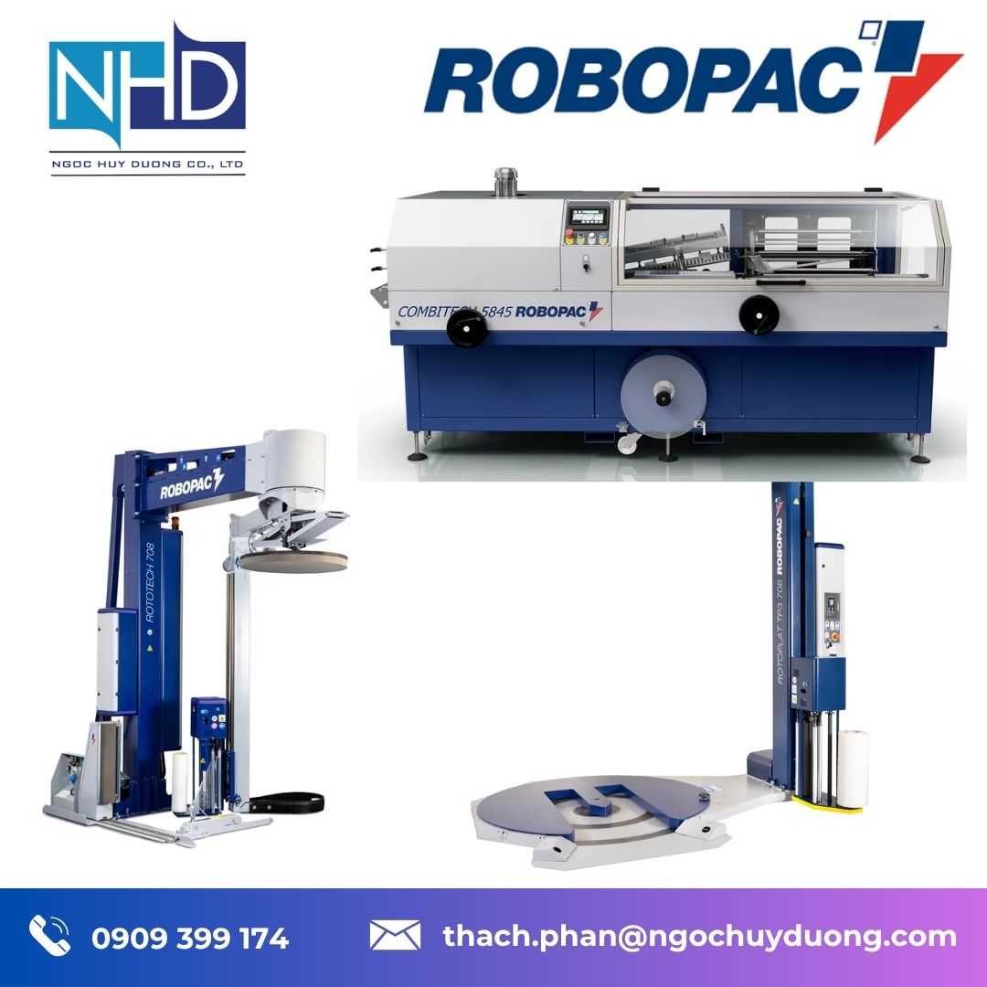 máy đóng gói màng co nhiệt tự động Combitech 5040 Robopac – Bán tự động, tốc độ 20 gói:phút