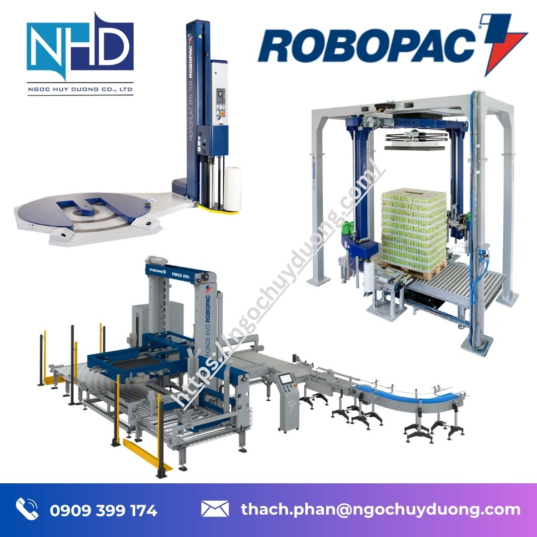 máy xếp hàng cơ khí tự động Genesis Thunder HS Robopac – Máy quấn màng tốc độ cao tích hợp sau palletizer Việt Nam