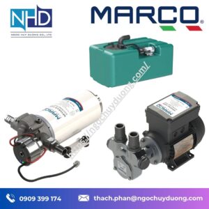 Bơm cánh gạt MARCO VP45-S 12V, 24V 220V tự mồi 35 lít:phút, tích hợp van by-pass, thân nhôm anod hóa bền bỉ