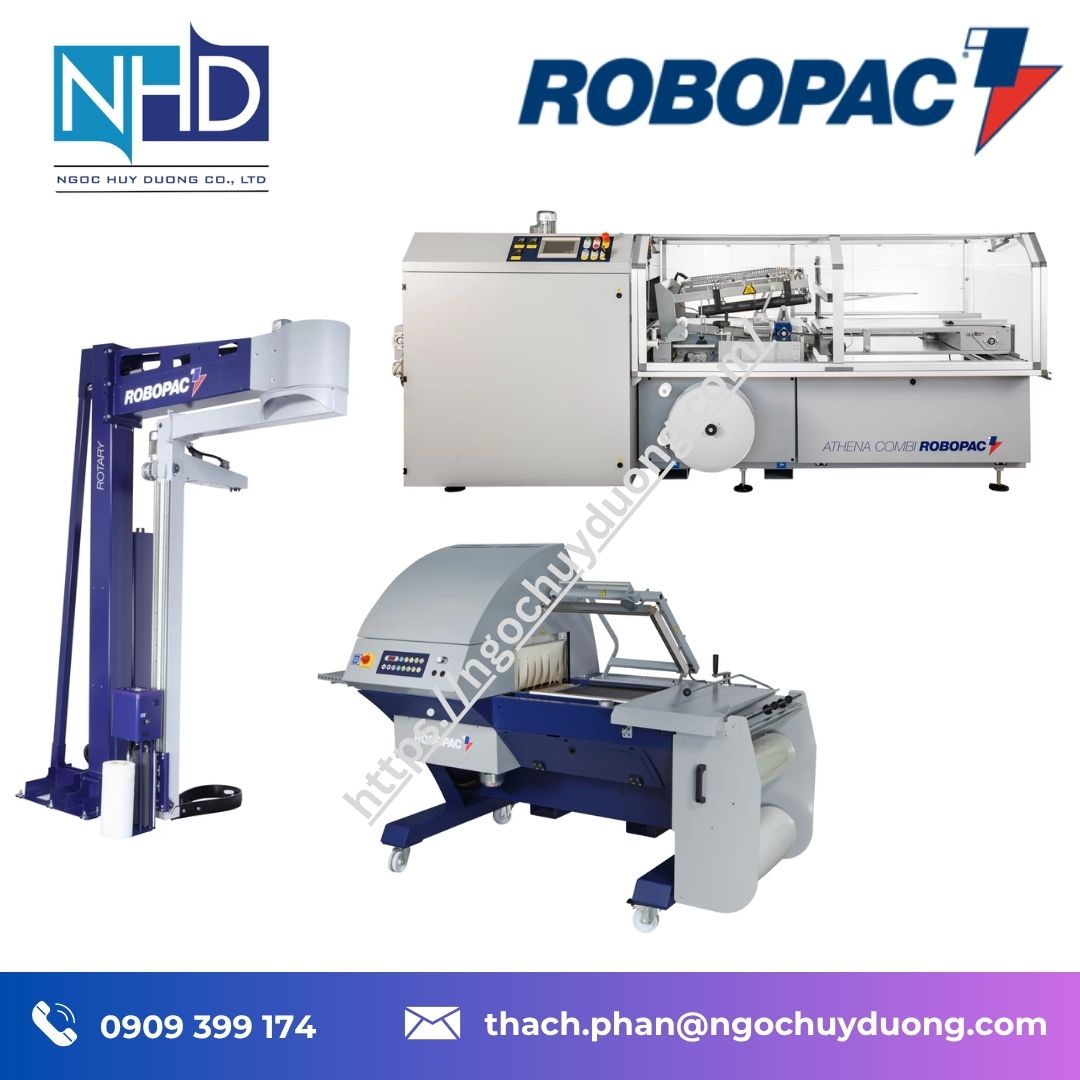 Máy quấn màng co Châu Âu Robopac Rotary phiên bản an toàn nâng cao – Cảm biến an toàn và nút dừng khẩn cấp